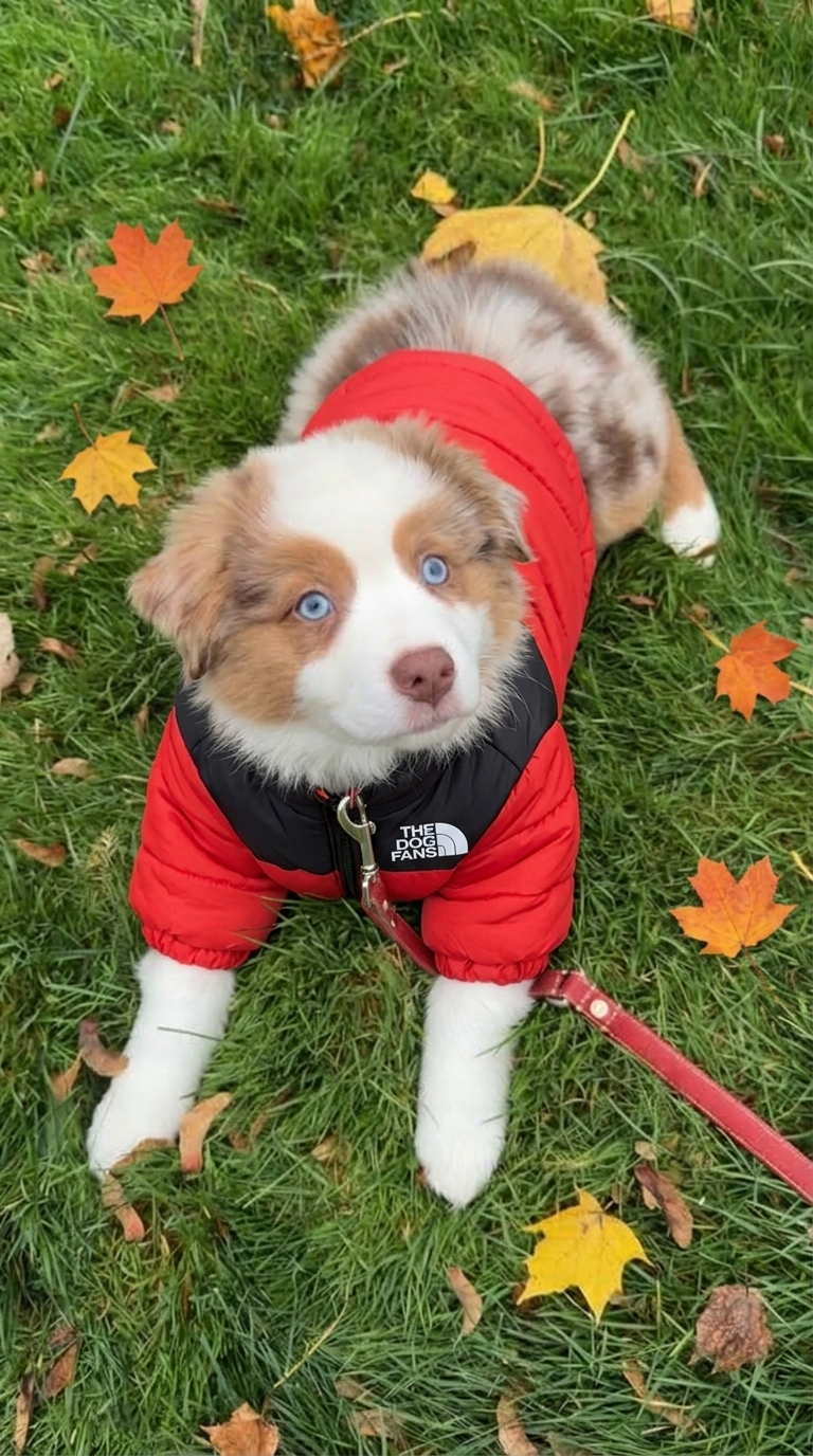 Customer dog wearing a jacket