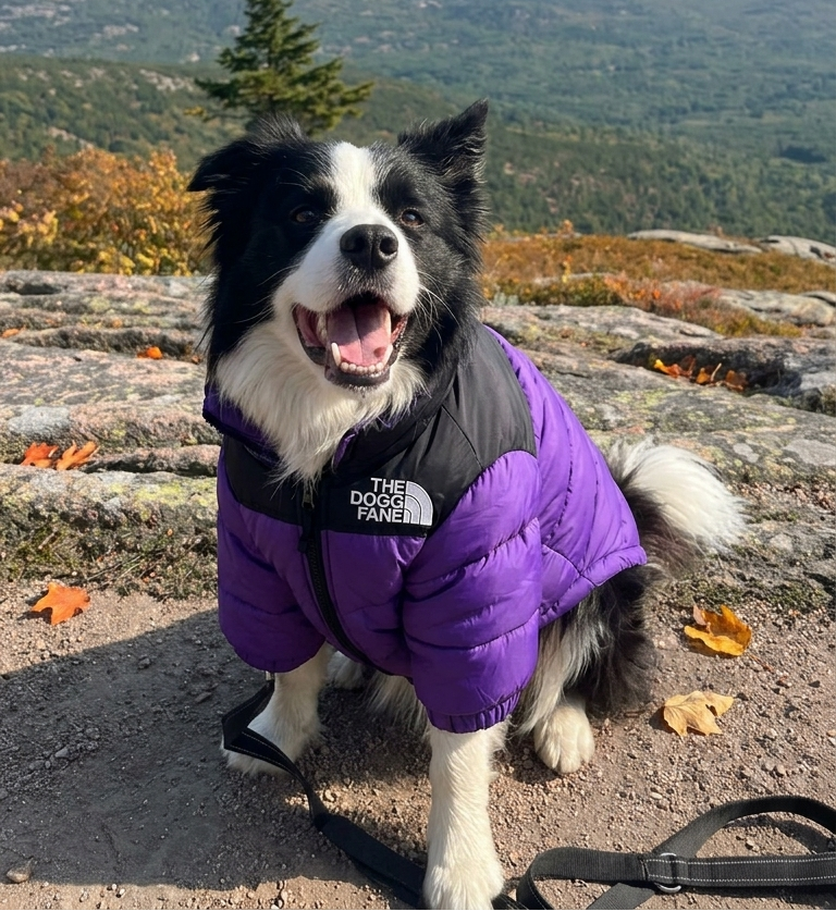Customer dog wearing a jacket